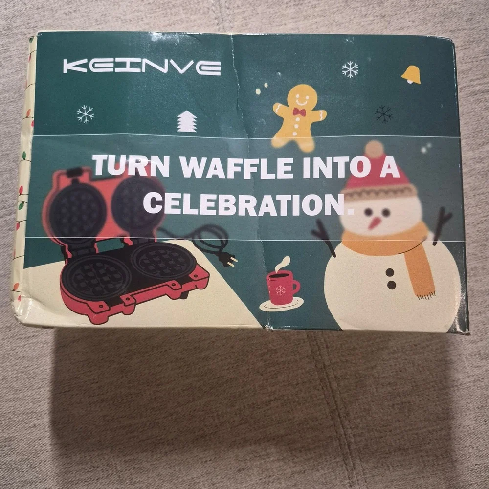 Keinve Holiday Mini Waffle Maker Red Interchangeable Plates Christmas Halloween